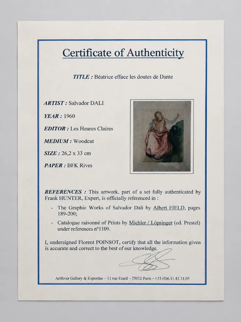 Salvador Dali Beatrice efface les doutes de Dante - CoA.webp