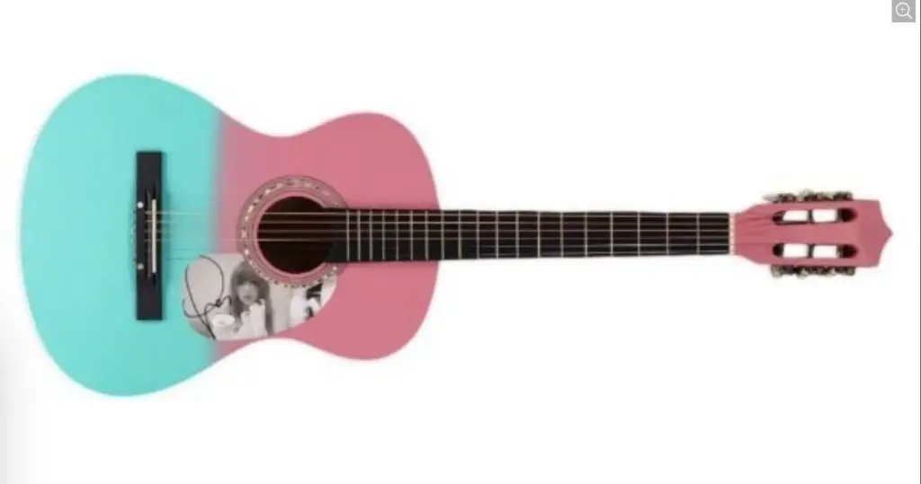 [MEM00181] Framed Taylor Swift Signed Acoustic Guitar (JSA Certified Display Piece) - Pink & Blue