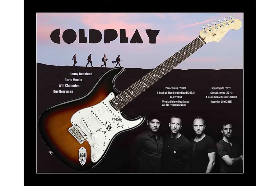 [MEM00127] A Framed Guitar Signed by Coldplay
