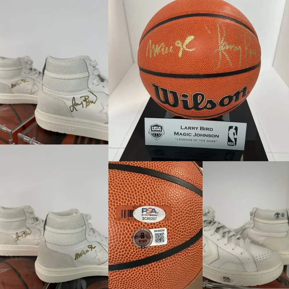[MEM00174] The Ultimate Rivalry Collection – Never Seen Before Larry Bird & Magic Johnson – Signed Shoes + Dual-Signed Basketball